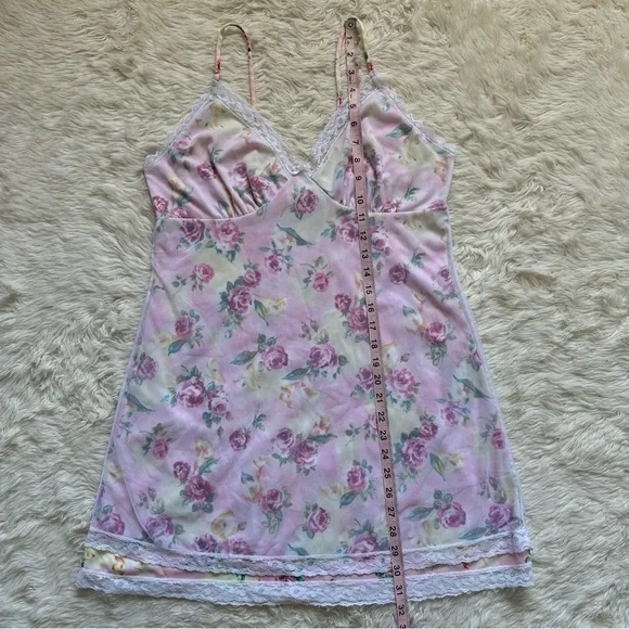 Pucker Up Slip Nightgown Sleepwear Vintage Floral Lace Pink L - Picture 10 of 12